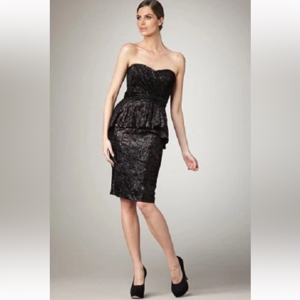 Badgley Mischka Womens Velvet Peplum Cocktail Dress 8 Shimmer Black